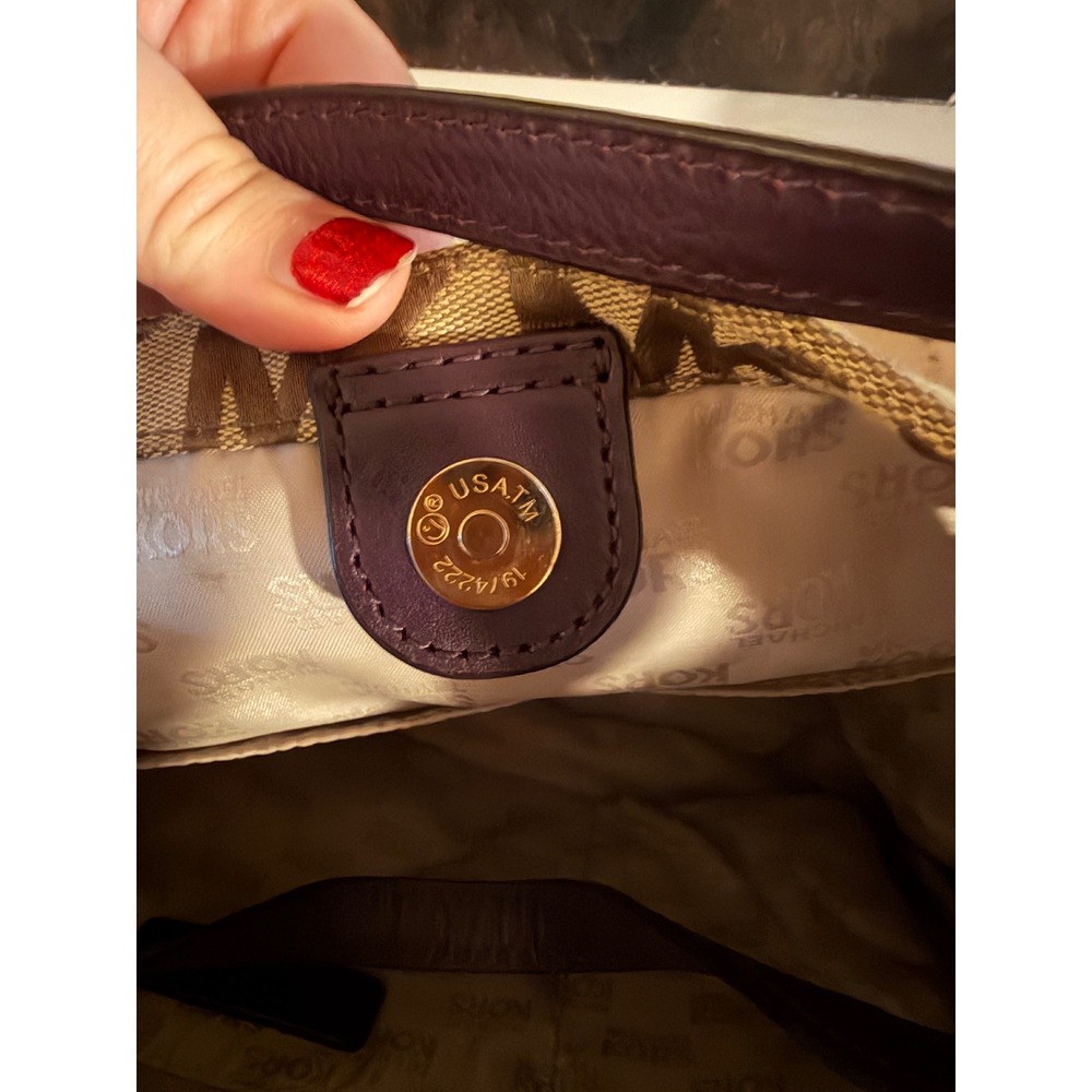 MICHAEL KORS Signature MK Monogram Canvas Leather‎ Trim Bucket Bag Tote Purse - Picture 8 of 8